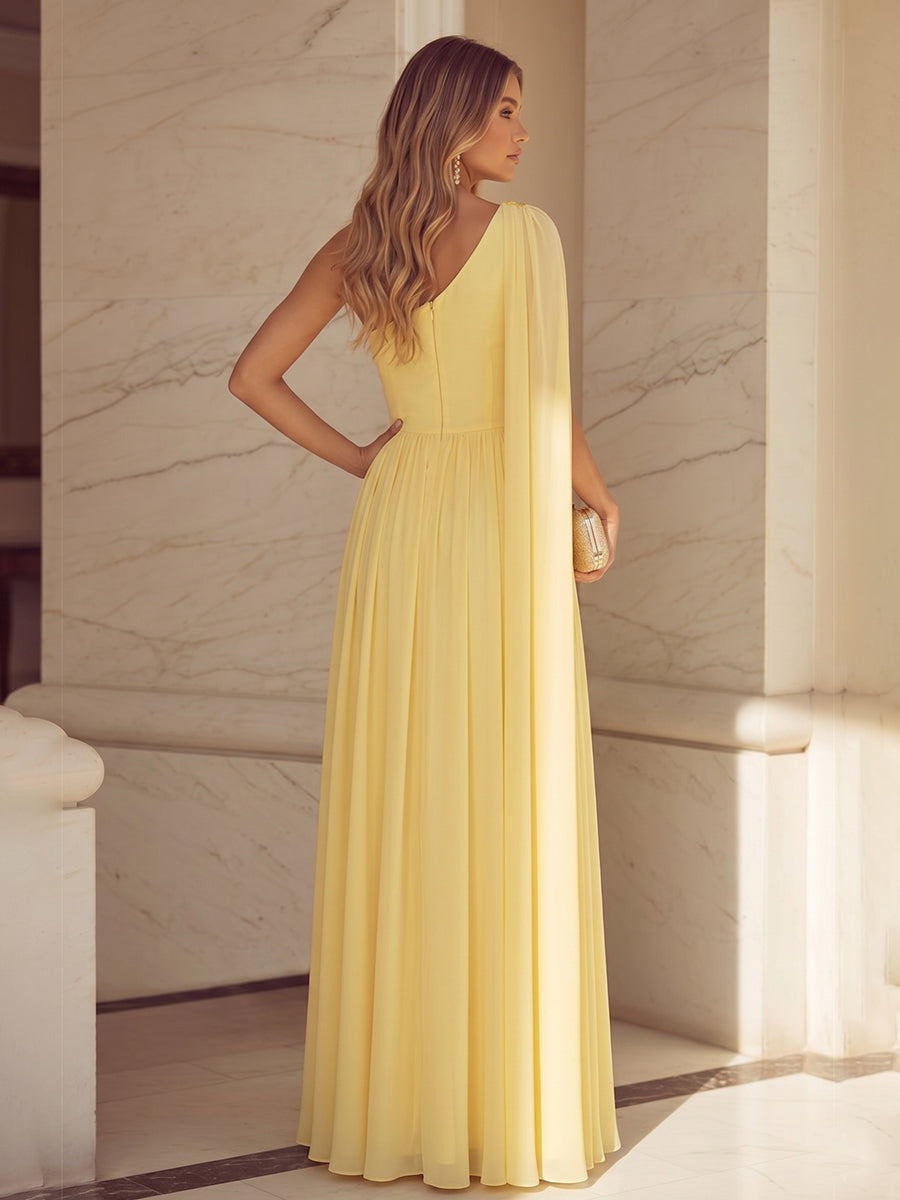 Chiffon A Line One Shoulder Ruffles Pleats Formal Dresses