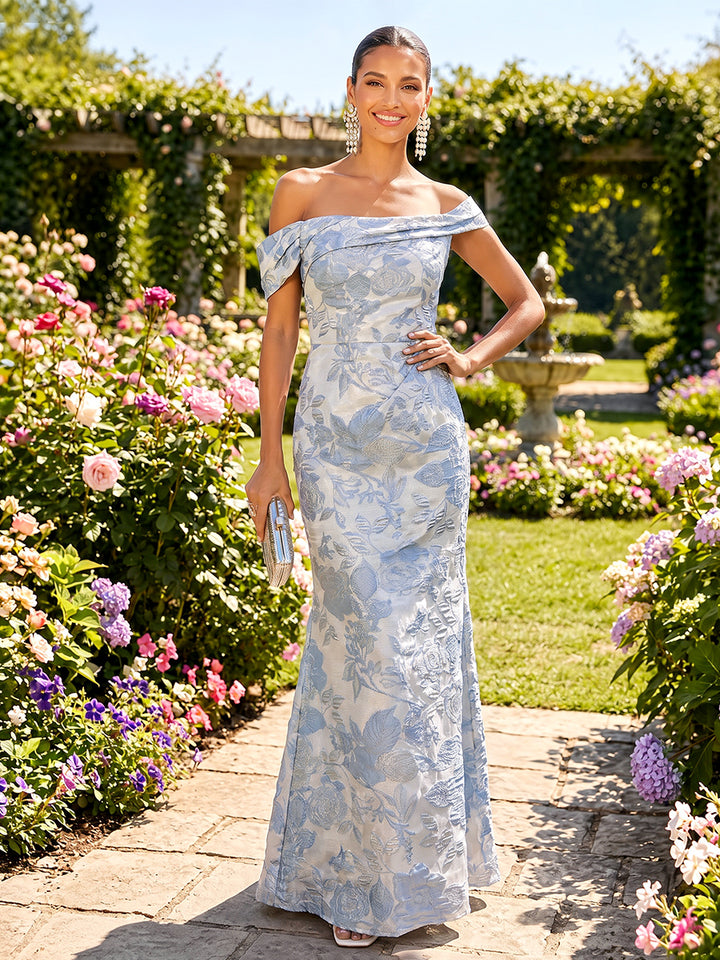 Jacquard Mermaid Off the Shoulder Ruched Evening Dresses