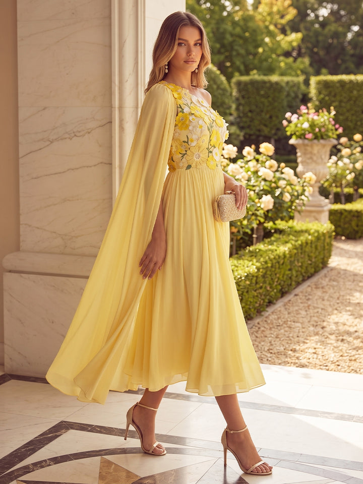 Chiffon A Line One Shoulder Pleats Ruffles Formal Dresses