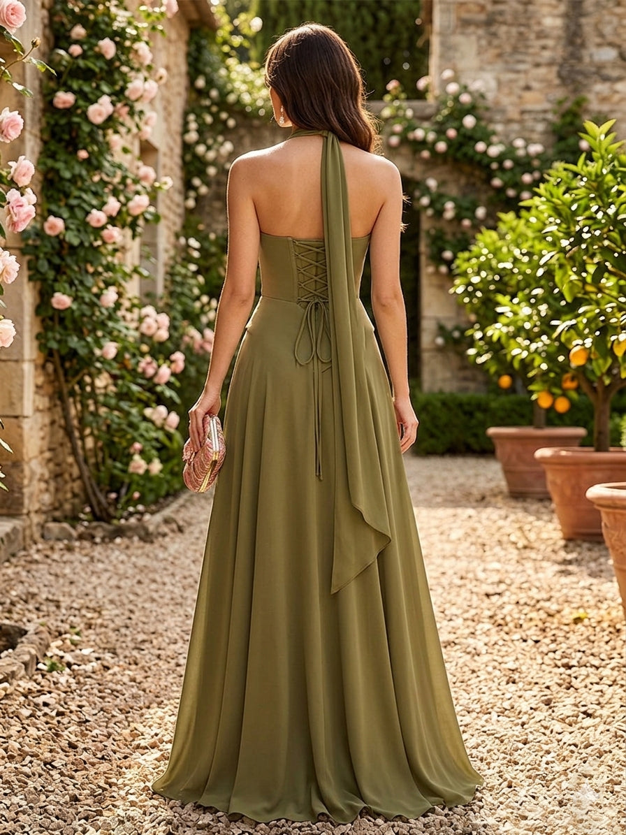Chiffon Pleated A Line Strapless Formal Dresses with Scarf