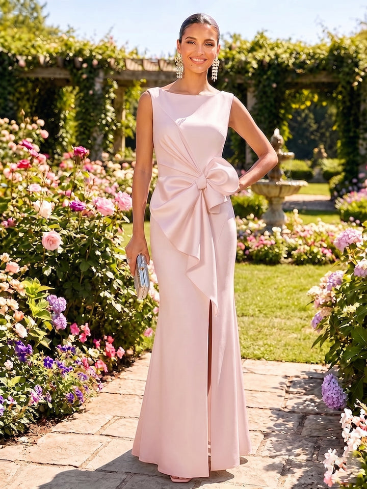 Scoop Neck 3D Bow Ruffles Sleeveless Sheath Formal Dresses