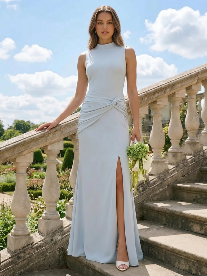Jersey Mermaid High Neck Twisted Corset Formal Dresses with Slit