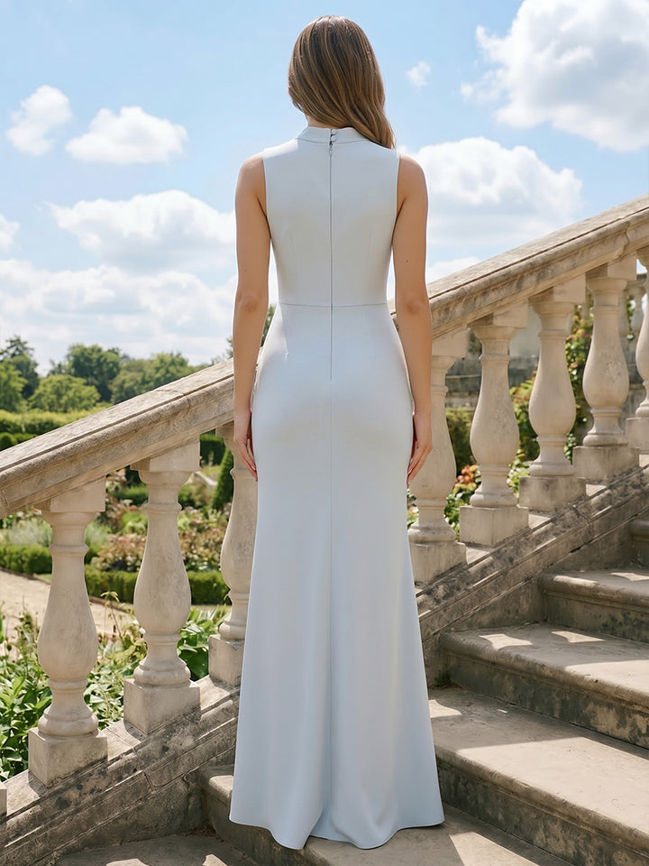 Jersey Mermaid High Neck Twisted Corset Formal Dresses with Slit