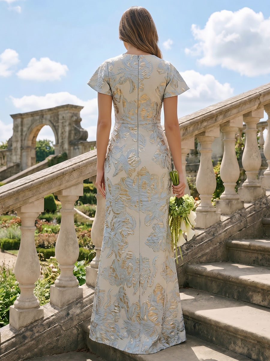 Jacquard Mermaid Scoop Neck Front Slit Twisted Evening Dresses