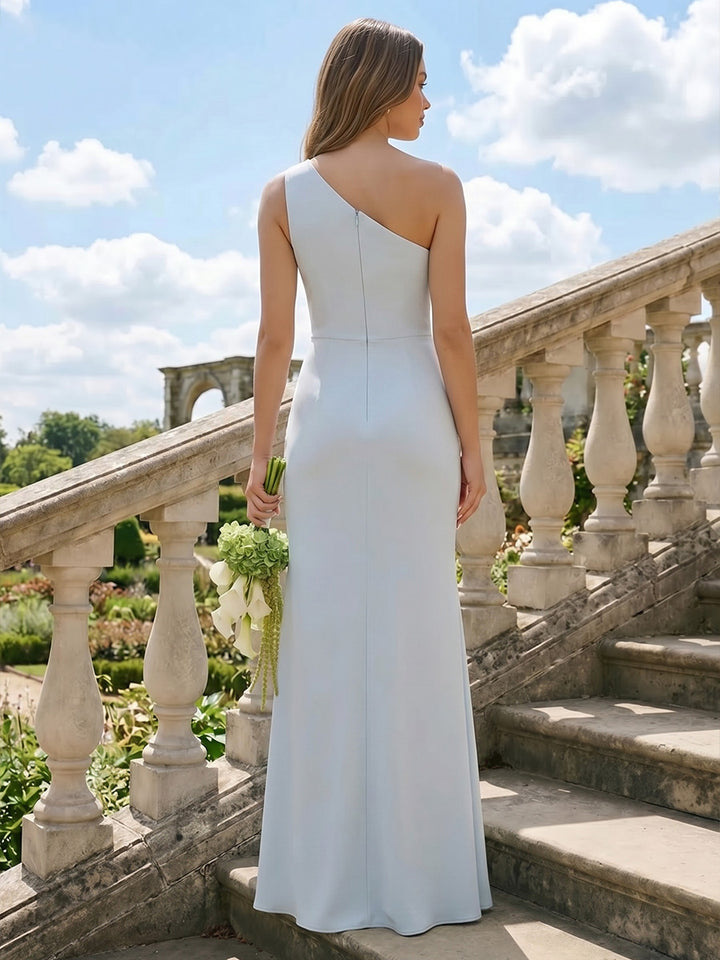 Jersey Mermaid One Shoulder Cut Out Ruched Formal Dresses with Slit