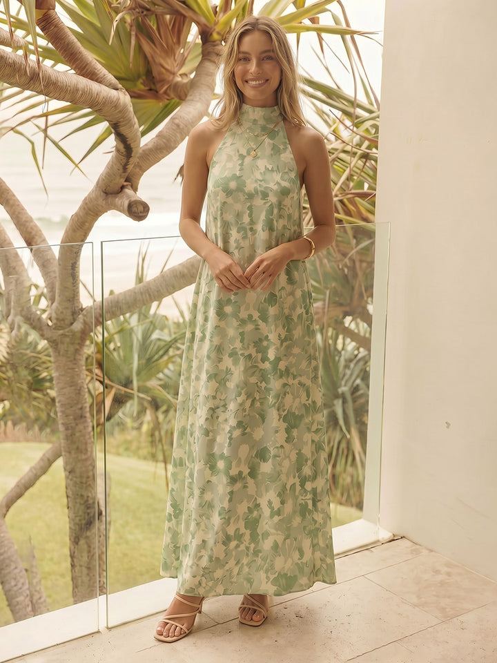Chiffon A Line High Neck Simple Floral Formal Dresses