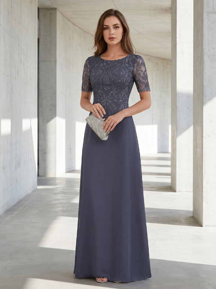Satin Mermaid Scoop Neck Lace Appliques Formal Dresses for Women