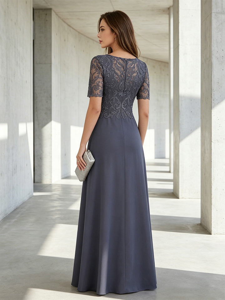 Satin Mermaid Scoop Neck Lace Appliques Formal Dresses for Women