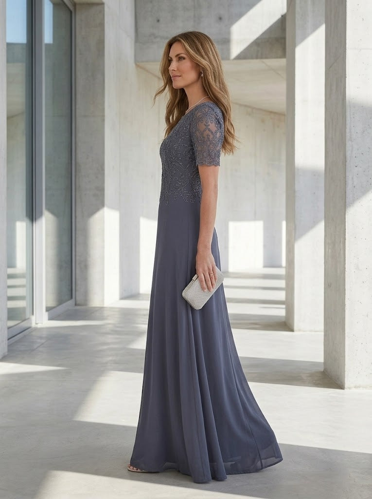 Satin Mermaid Scoop Neck Lace Appliques Formal Dresses for Women