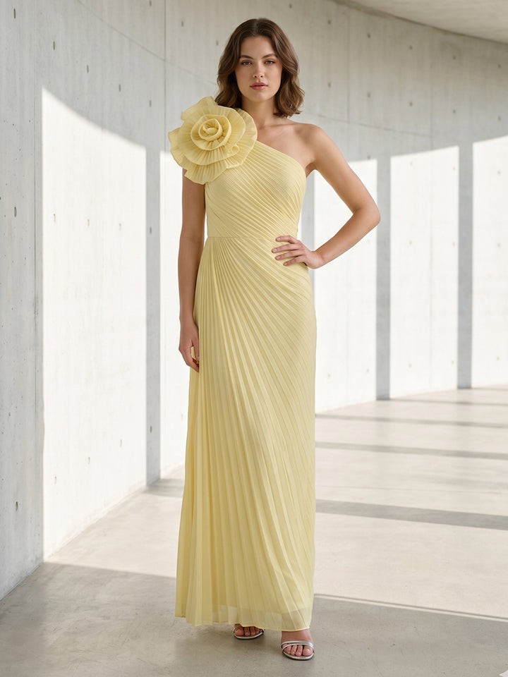Chiffon Mermaid One Shoulder 3D Flowers Pleats Formal Dresses