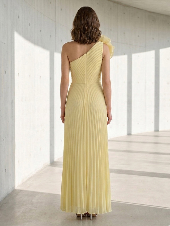 Chiffon Mermaid One Shoulder 3D Flowers Pleats Formal Dresses