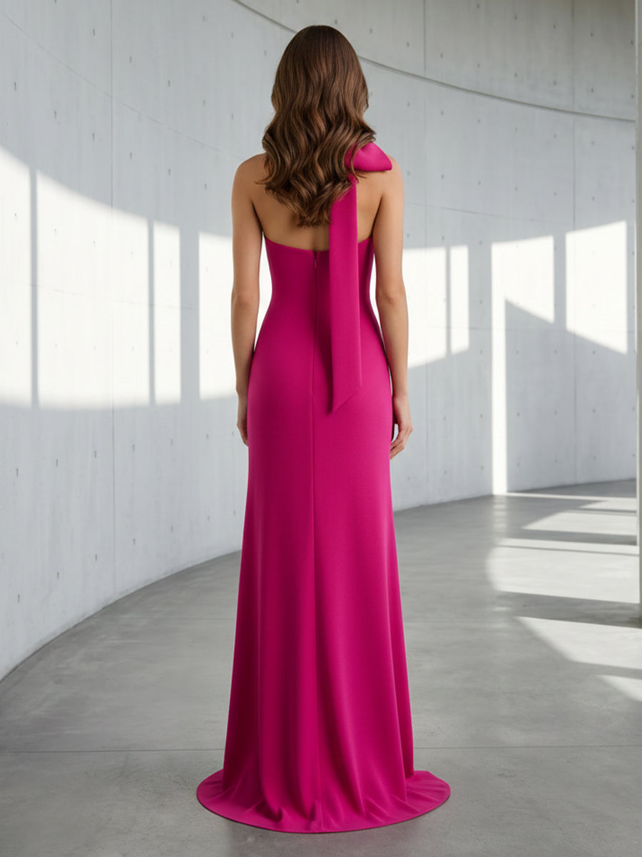 Stretch Mesh Mermaid Halter 3D Flowers with Bow Formal Dresses