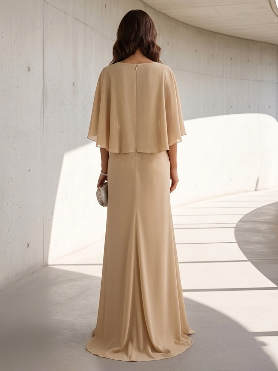 Chiffon A Line Jewel Neck Ruched High Waist Formal Dresses