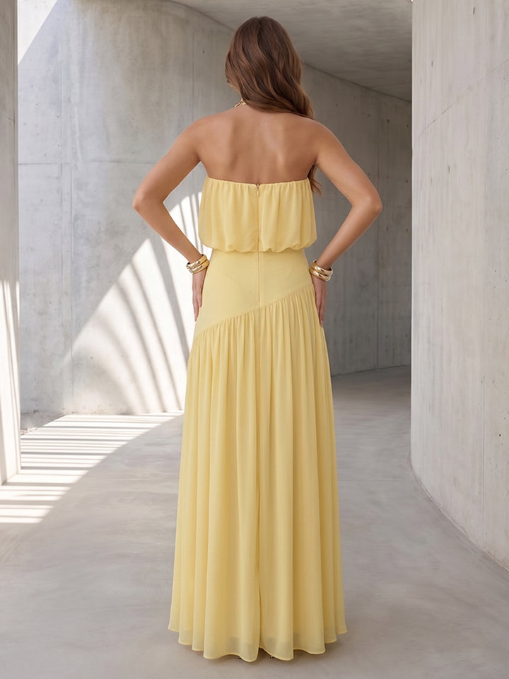 Chiffon A Line Strapless Asymmetrical  Pleats Formal Dresses