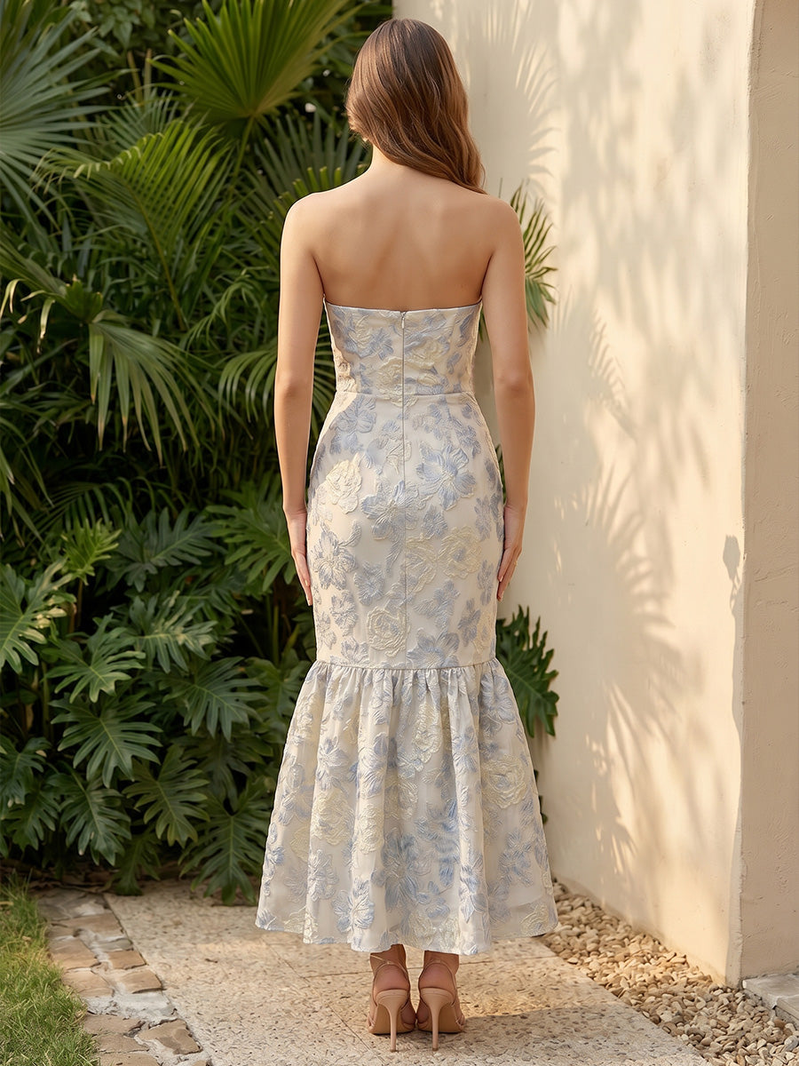 Jacquard Mermaid Sweetheart Ruffles Corset Evening Dresses