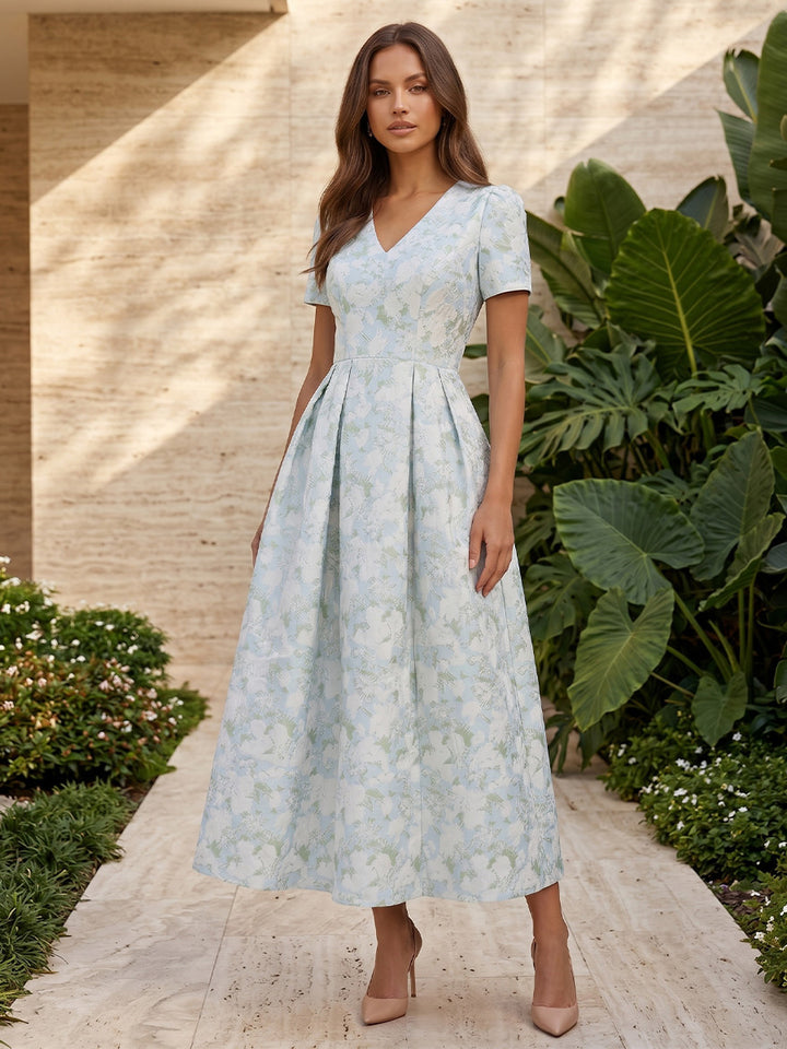 Jacquard A Line V Neck Corset Ruched Evening Dresses for Women