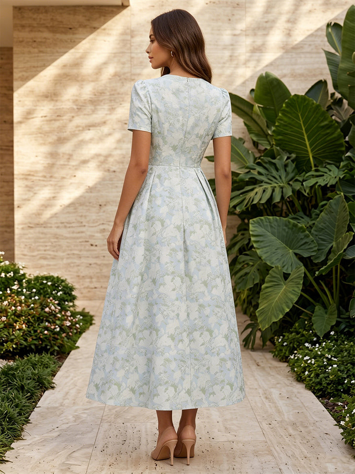 Jacquard A Line V Neck Corset Ruched Evening Dresses for Women