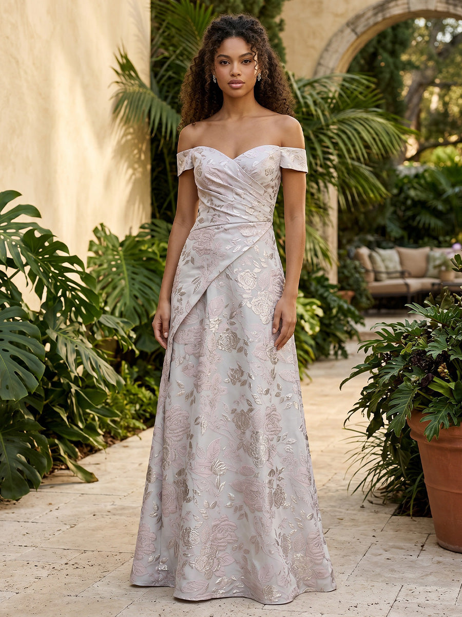 Jacquard A Line Off the Shoulder Ruched Evening Dresses