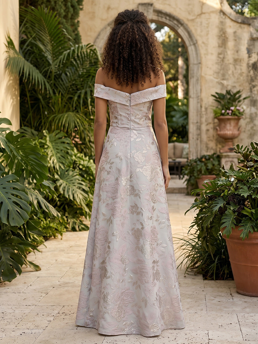 Jacquard A Line Off the Shoulder Ruched Evening Dresses