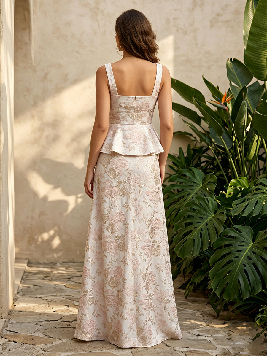 Jacquard A Line Square Neck Ruffles Evening Dresses for Women