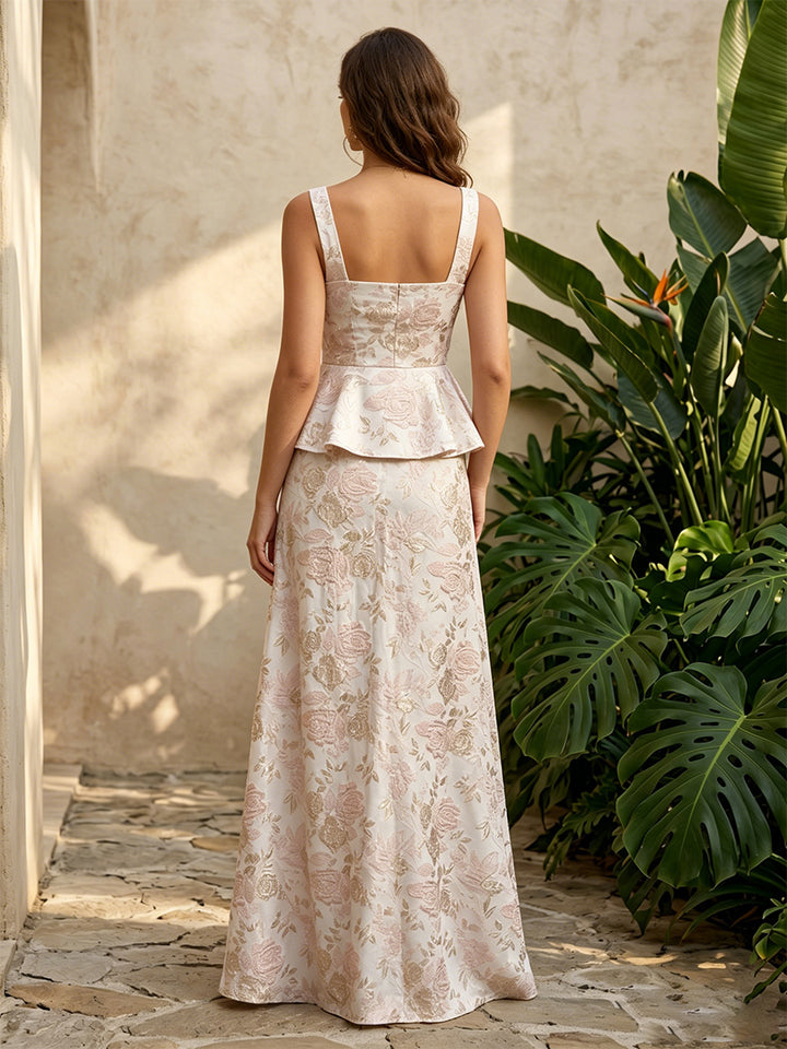 Jacquard A Line Square Neck Ruffles Evening Dresses for Women
