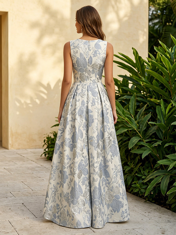 Jacquard A Line V Neck Ruched Corset Evening Dresses for Women
