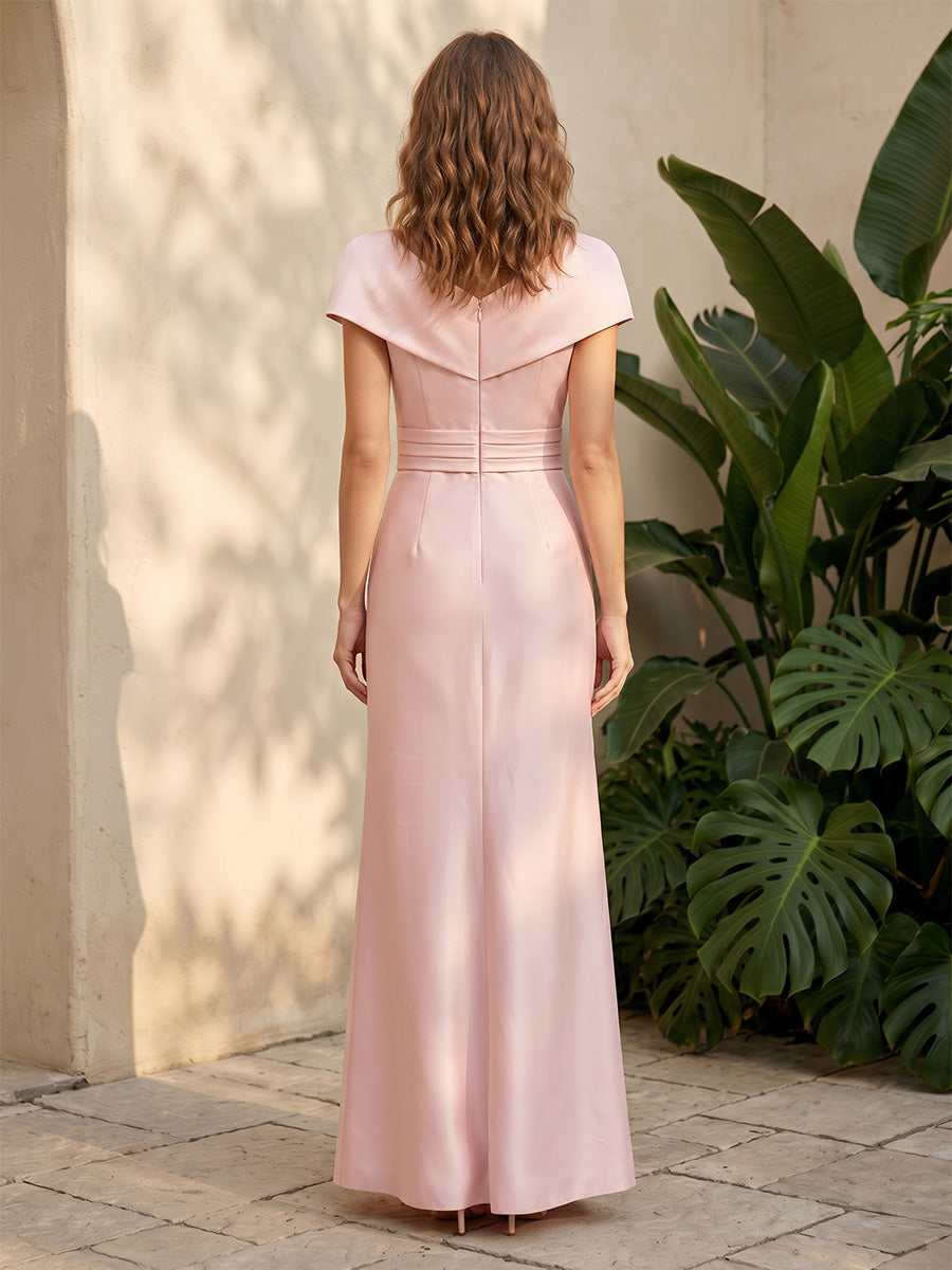Satin A Line V Neck Ruched Corset Formal Dresses