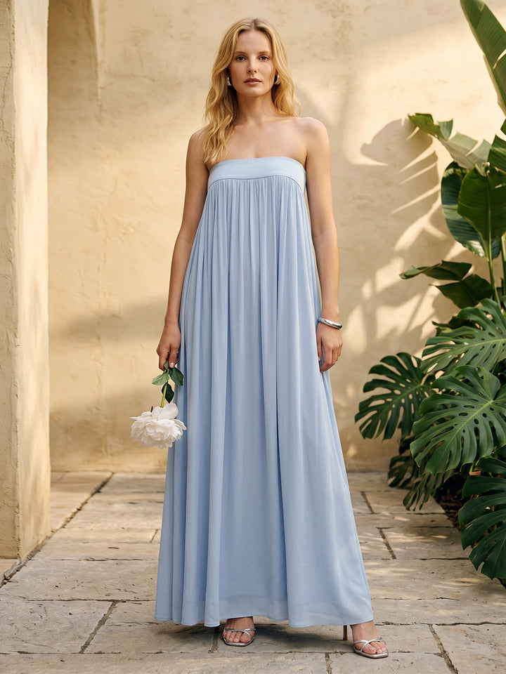 Chiffon A Line Strapless Simple Ruched Formal Dresses for Women