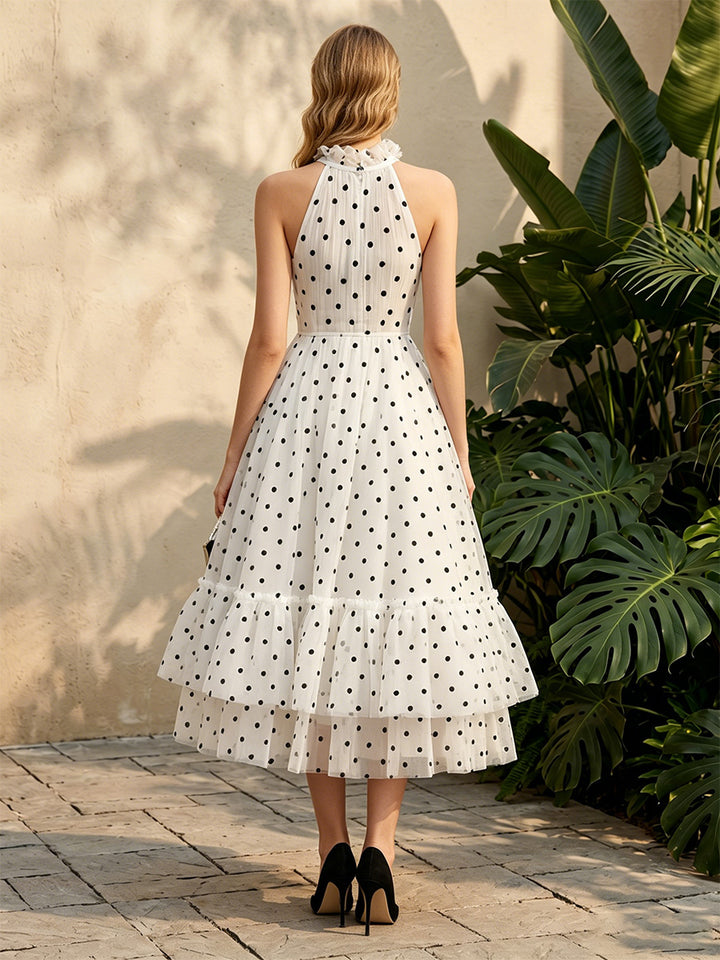 Tulle A Line High Neck Layered Ruched Formal Dresses