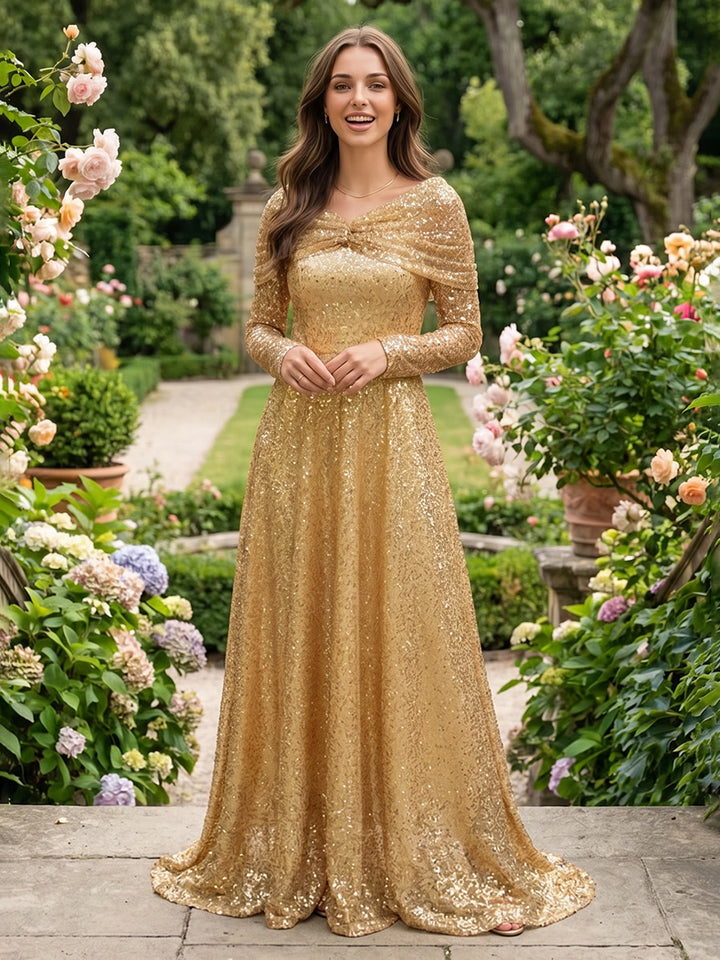 Sequin A Line Off the Shoulder Pleats Ruched Formal Dresses