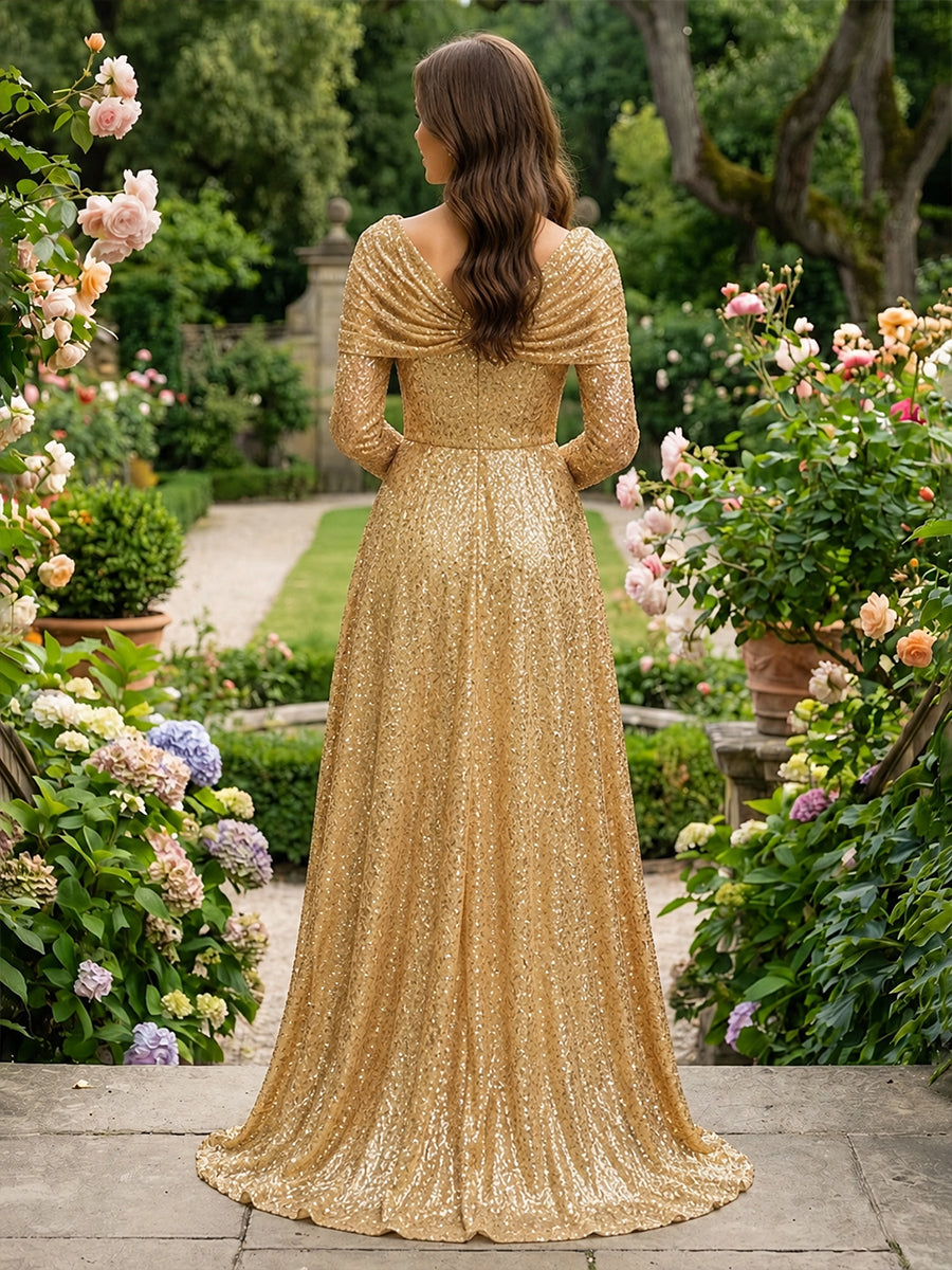 Sequin A Line Off the Shoulder Pleats Ruched Formal Dresses