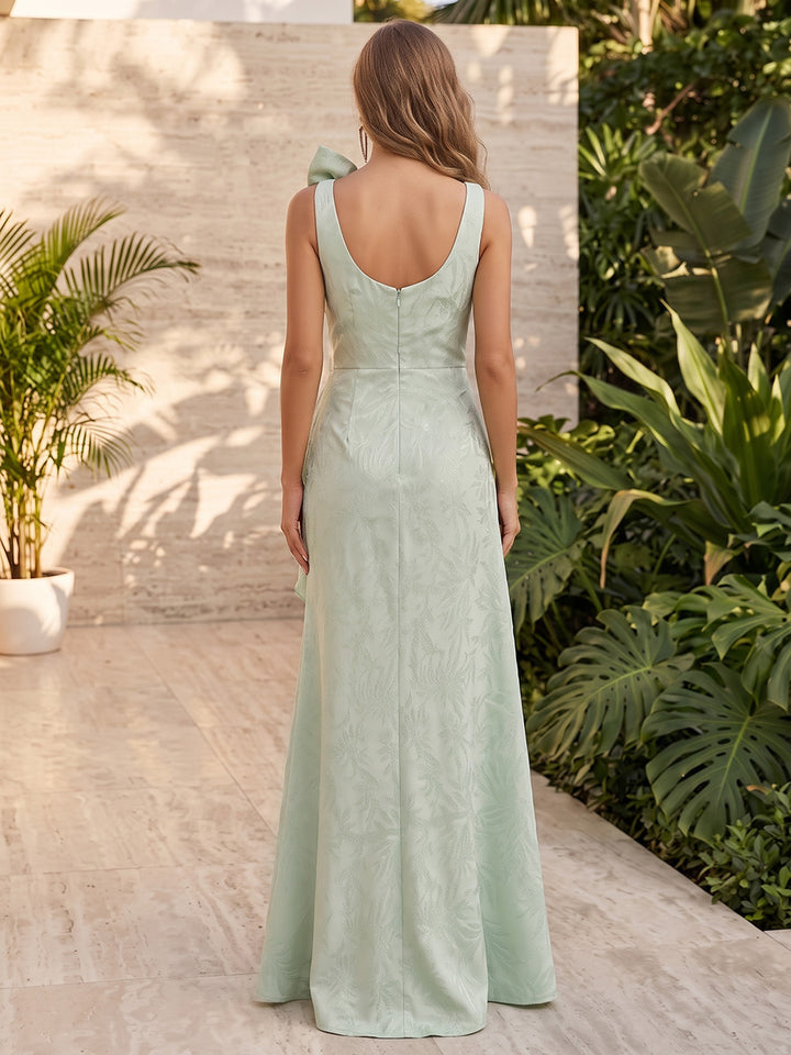 Satin A Line V Neck Slit Side Slit Formal Dresses