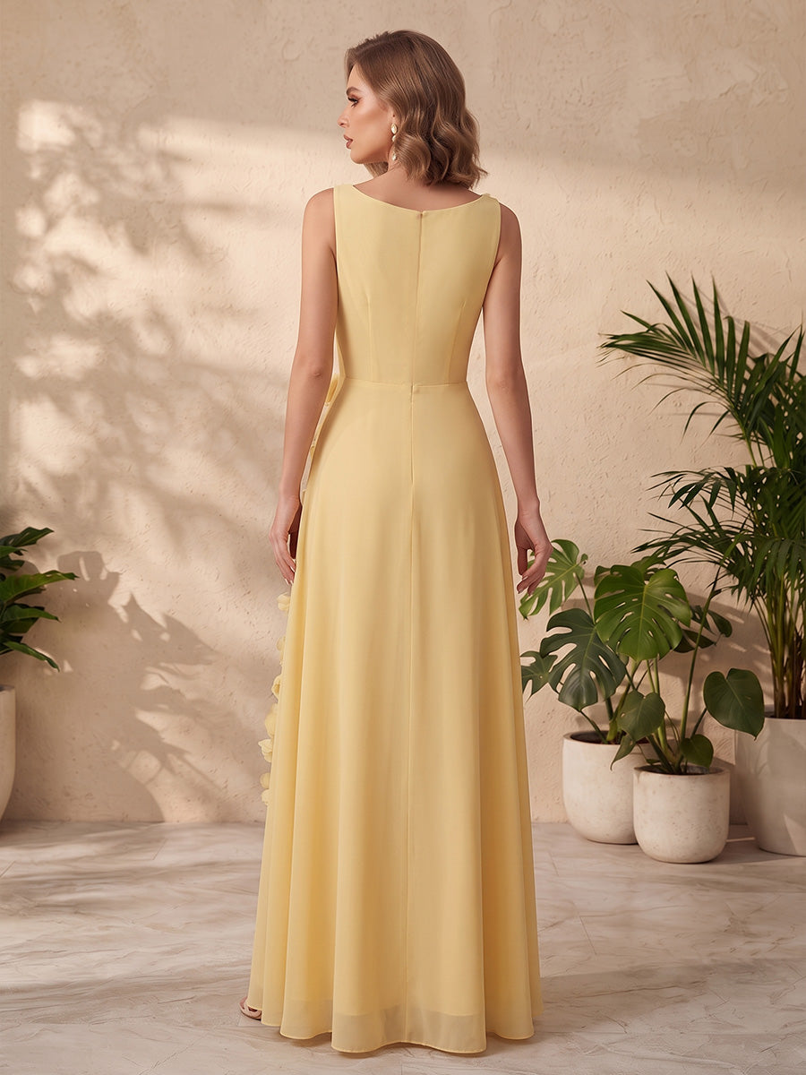 Chiffon A Line V Neck Applique Floral Formal Dresses