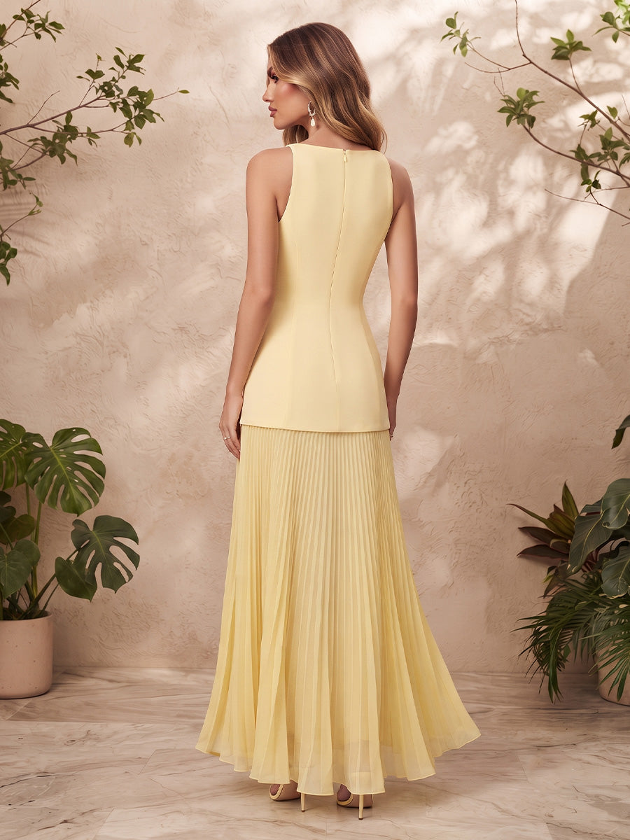 Chiffon A Line Jewel Neck Pleats Formal Dresses