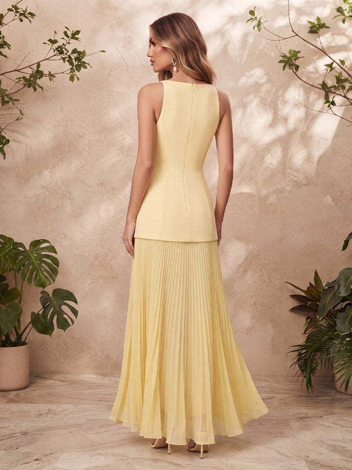 Chiffon A Line Jewel Neck Pleats Formal Dresses