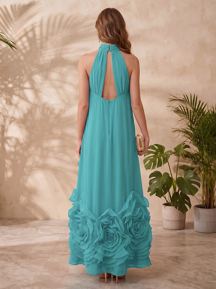 Chiffon A Line Halter Floral Formal Dresses