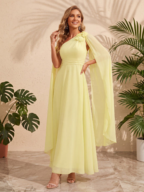 Chiffon A Line One Shoulder 3D Flowers Formal Dresses