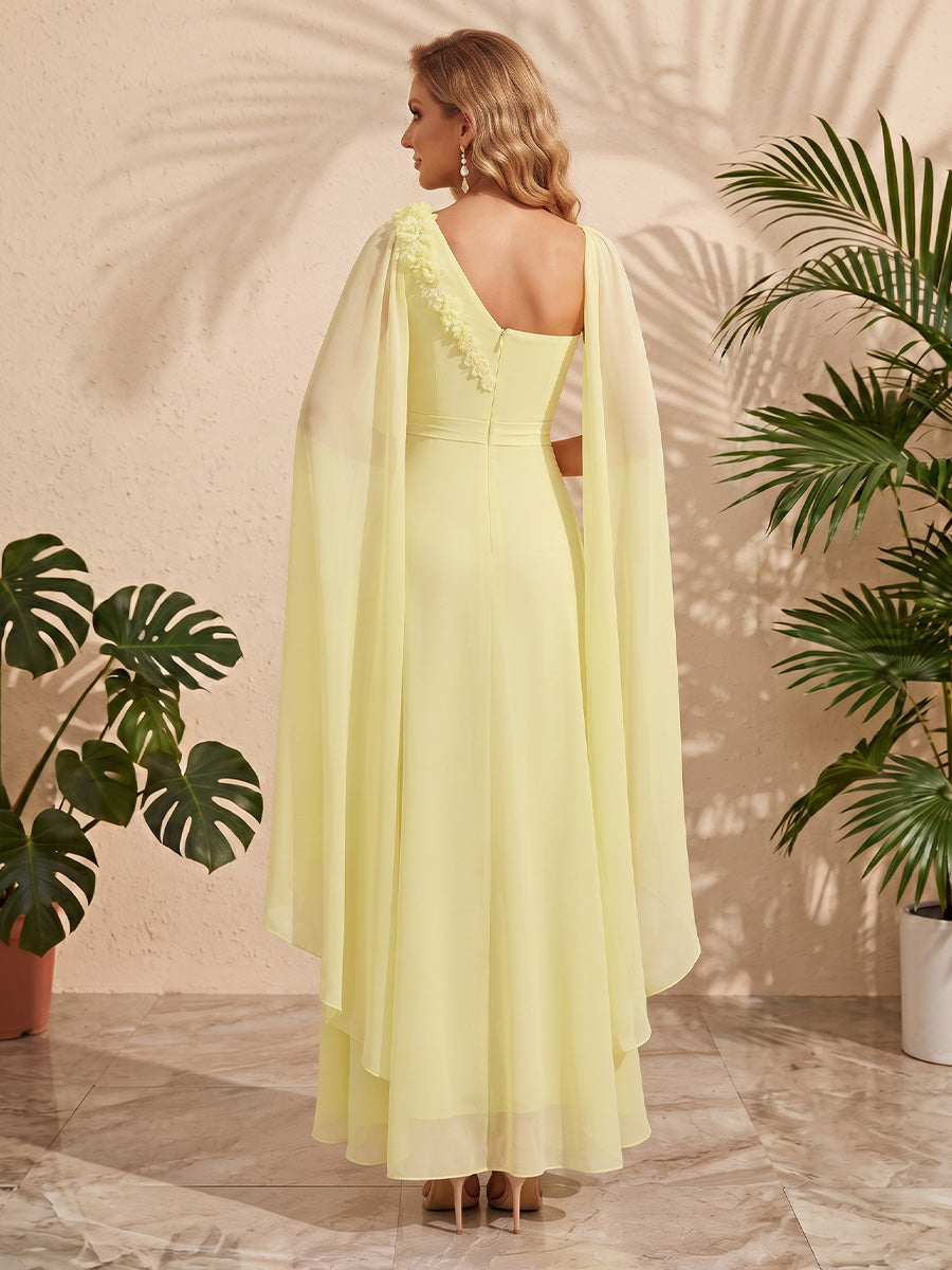 Chiffon A Line One Shoulder 3D Flowers Formal Dresses