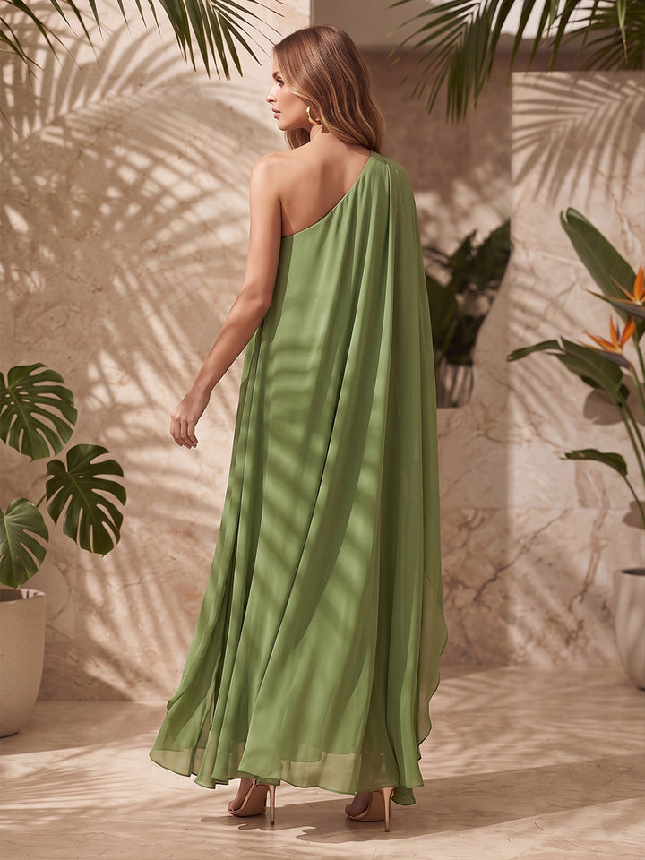 Chiffon A Line One Shoulder Pleats Formal Dresses