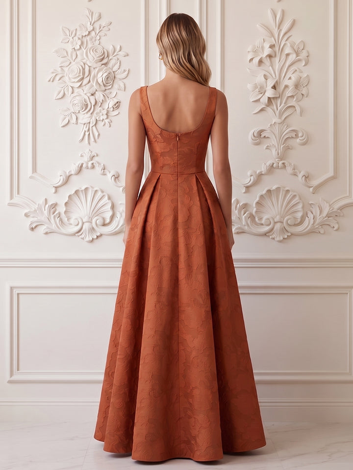 Jacquard A Line Spaghetti Straps Scoop square neck Formal Dresses
