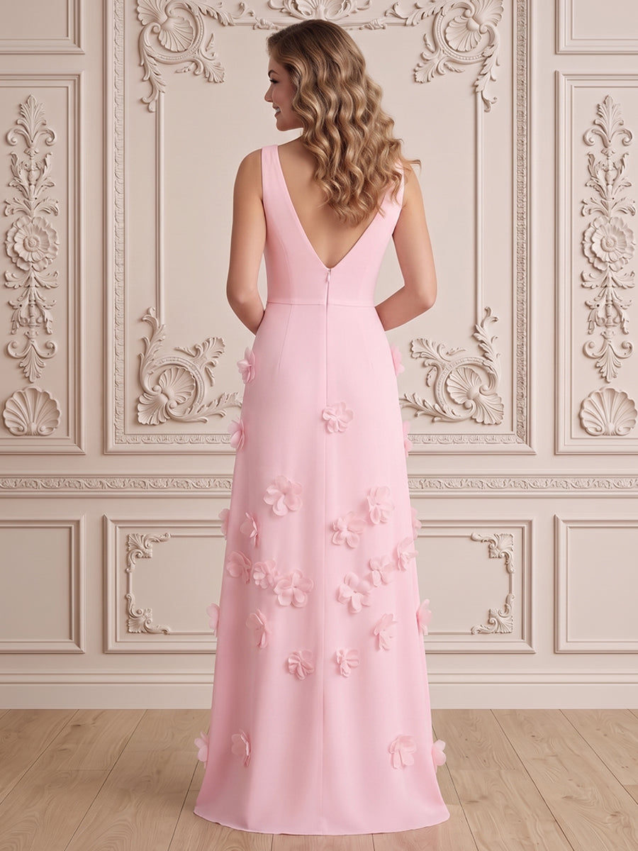 Chiffon A Line V Neck 3D Flowers High Waist Formal Dresses