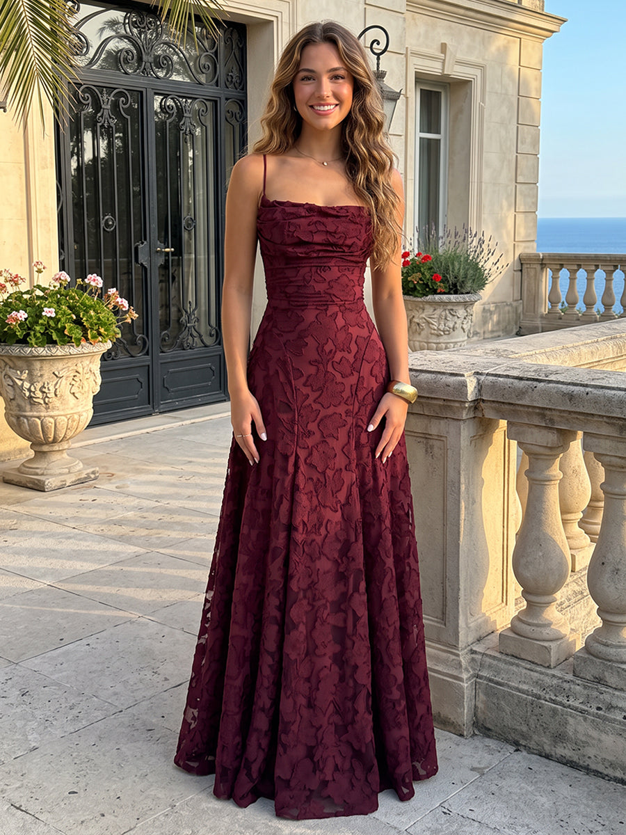 Laces A Line Spaghetti Straps cowl neck flowy full floor length Formal Dresses