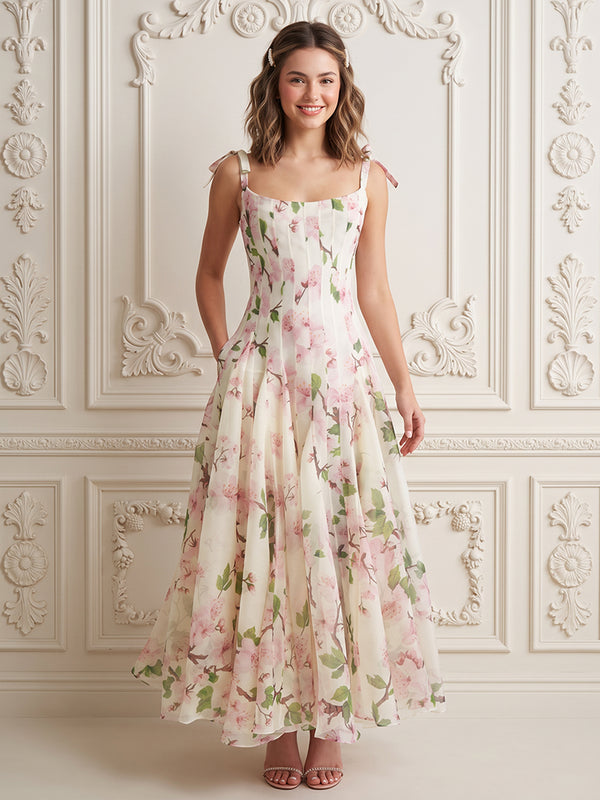 Chiffon A Line Spaghetti Straps Pleats Deep V Backless Formal Dresses