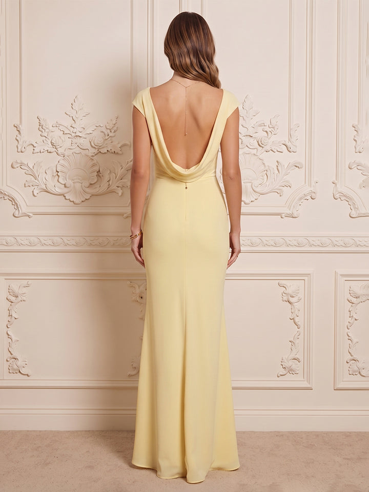 Chiffon A Line V Neck Cap Sleeves Drop Waist  Formal Dresses