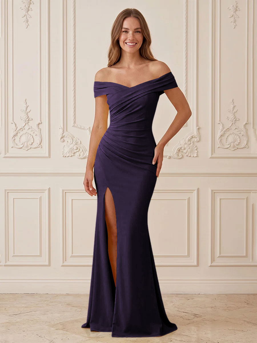 Satin Mermaid Off the Shoulder Simple  Formal Dresses