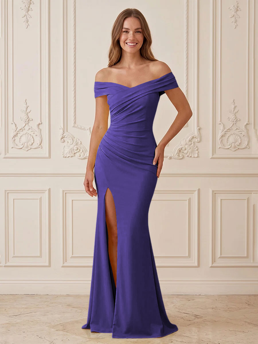 Satin Mermaid Off the Shoulder Simple  Formal Dresses
