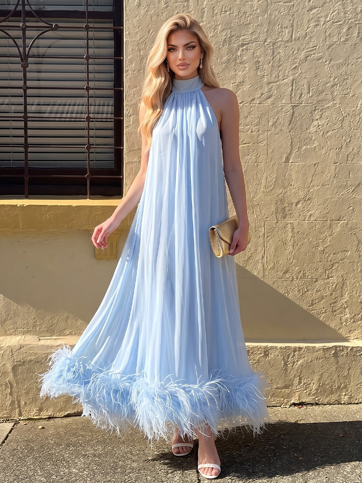Chiffon Kaftan Halter Floor Length Halter Mock Neck Formal Dresses