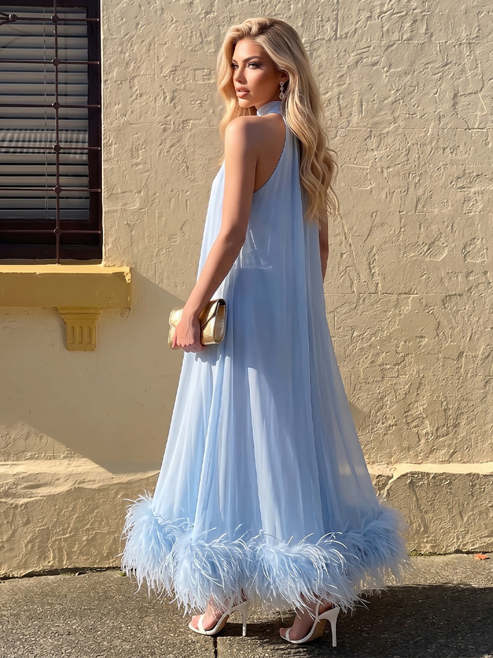 Chiffon Kaftan Halter Floor Length Halter Mock Neck Formal Dresses