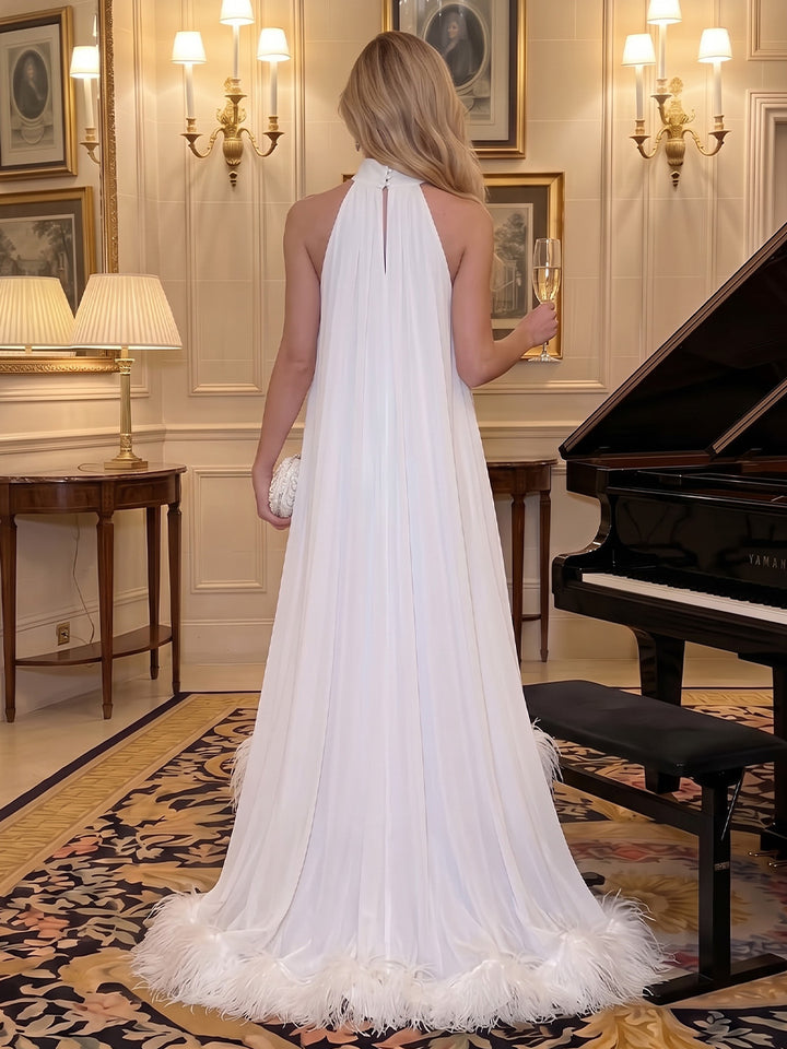 Chiffon Kaftan Halter Hi Lo Halter Mock Neck Formal Dresses