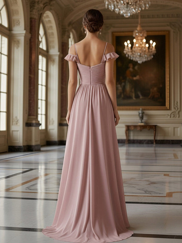 Off the Shoulder Pleated Ruffles Chiffon Bridesmaid Dresses